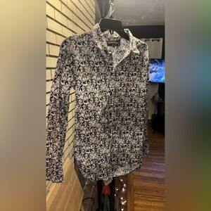 Salvatore Ferragamo Black and White Floral Print Long Sleeve Shirt